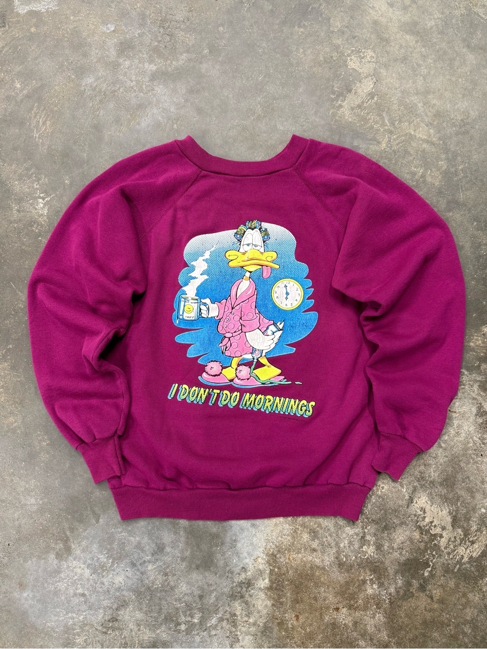 Vintage 1992 Hanes I Dont Do Mornings Duck Sweatshirt Medium USA
